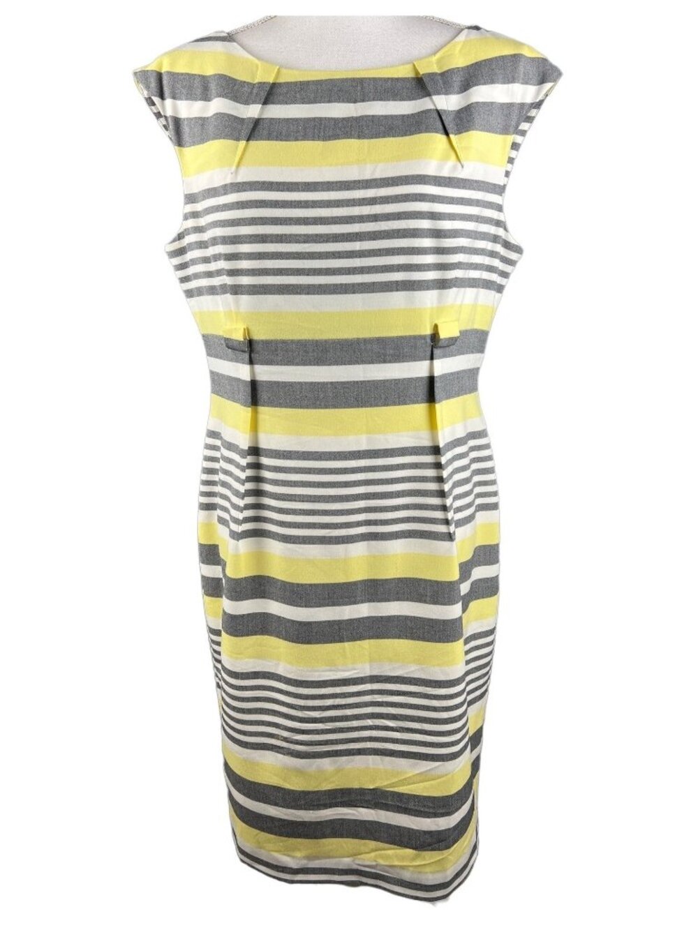 Calvin Klein Yellow & Gray Striped Cap Sleeve Sheath Dress Womens Size 12